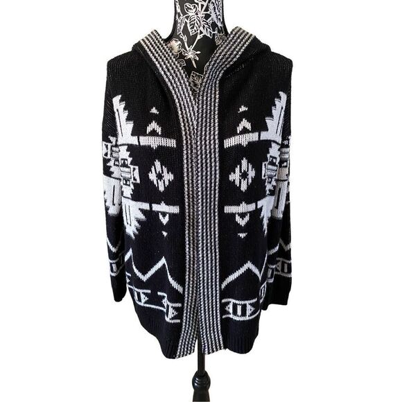 Pink Rose Hooded Cardigan Sweater Aztec Geometric School - Picture 1 of 12
